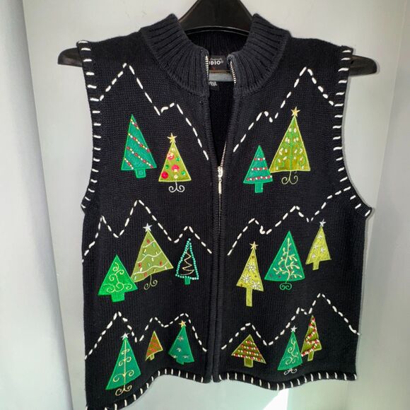 Designers Original Studo Joy Size PL Vintage Christmas Tree Vest – Pre-Owned VTG - Picture 1 of 8